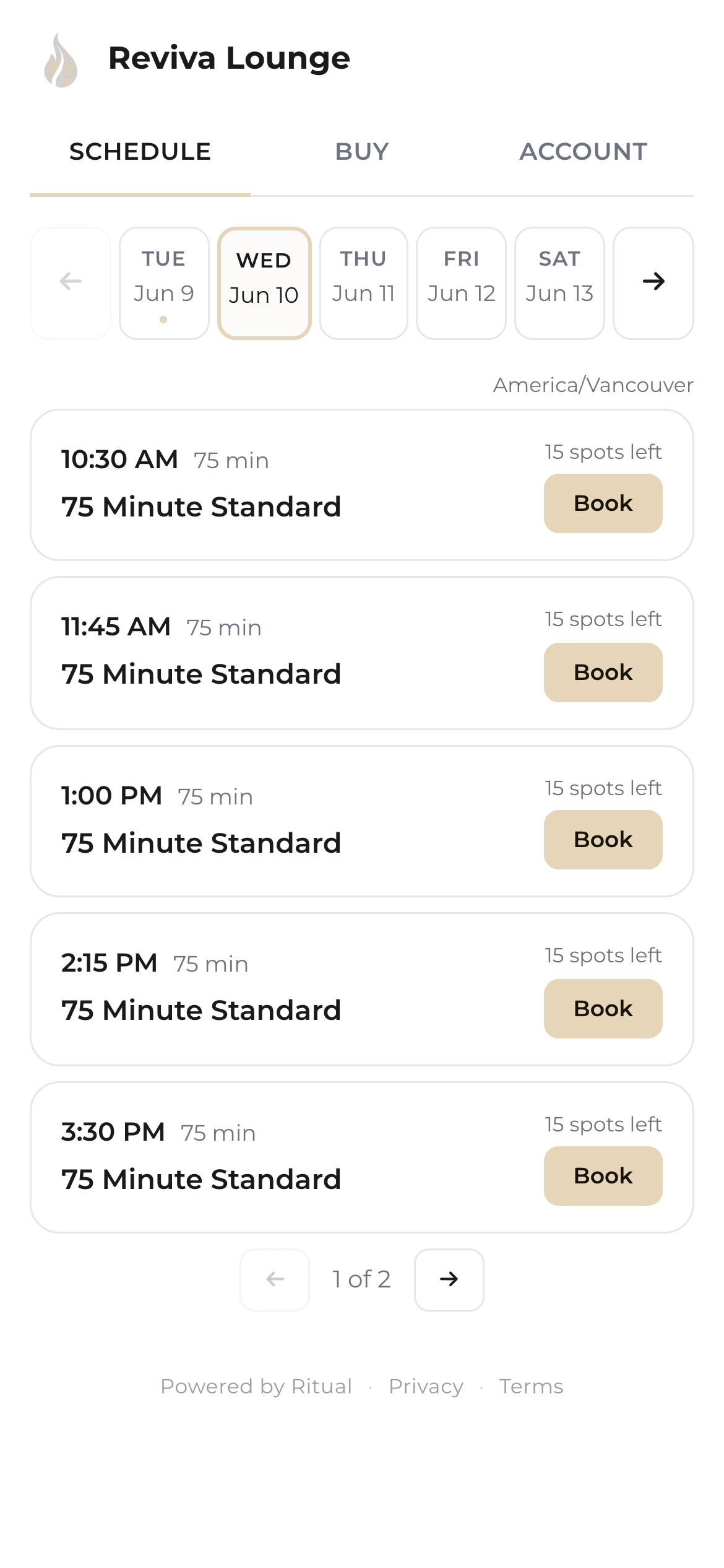 The same booking widget on a phone